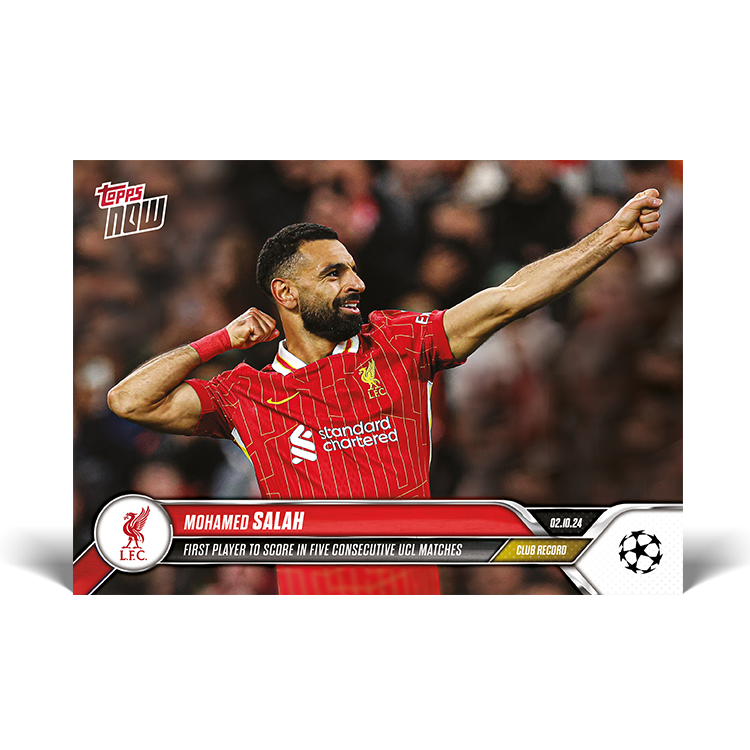 Mohamed Salah - Club Record: First player to score in five consecutive UCL matches - 24/25 UCC Topps NOW® Card 23