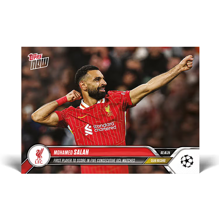 Mohamed Salah - Club Record: First player to score in five consecutive UCL matches - 24/25 UCC Topps NOW® Card 23