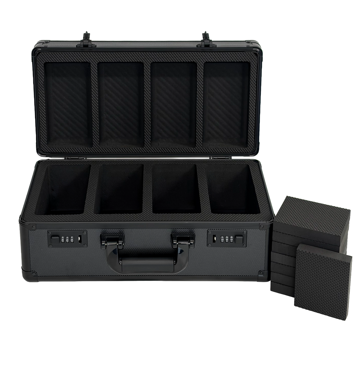 4 ROW ALUMINIUM TRADING CARD STORAGE CASE WITH DISPLAY PANEL & NUMBER SAFETY LOCK