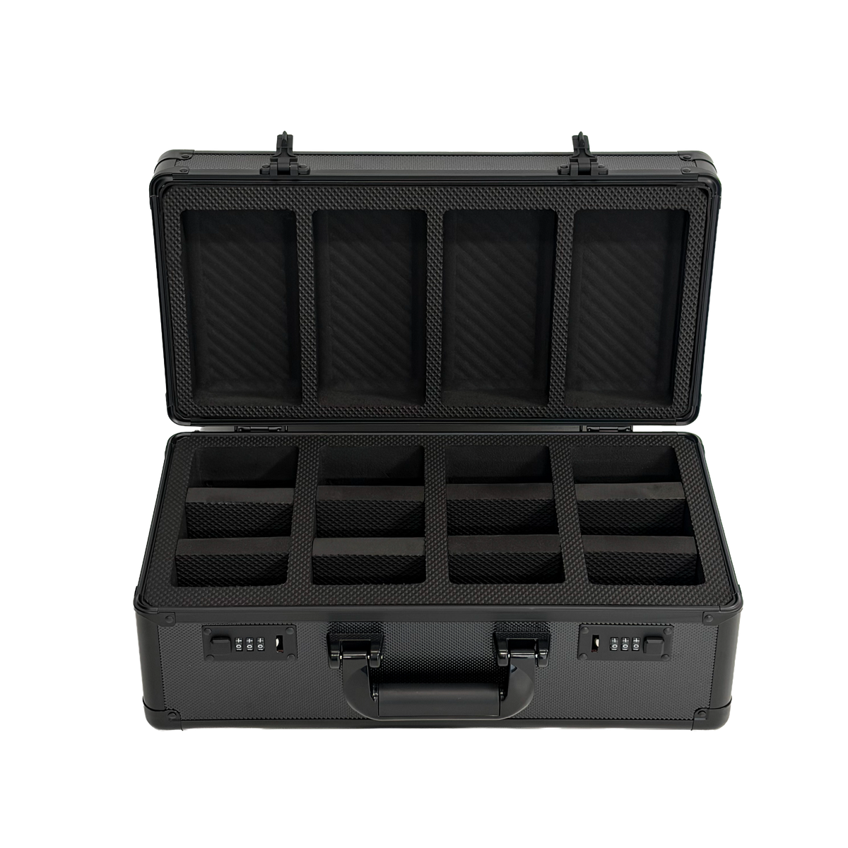 4 ROW ALUMINIUM TRADING CARD STORAGE CASE WITH DISPLAY PANEL & NUMBER SAFETY LOCK